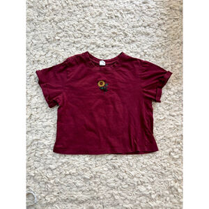 Women's Vibe N Maroon Sunflower Short Sleeve Crop Tee XS
